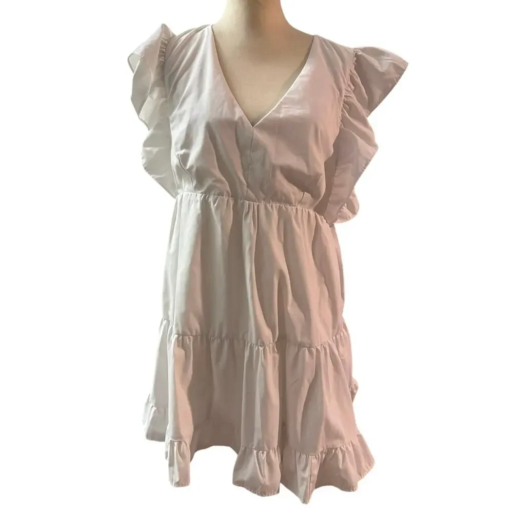 Abercrombie & Fitch White Ruffle Sleeve Tiered Mini Dress Women’s LP
